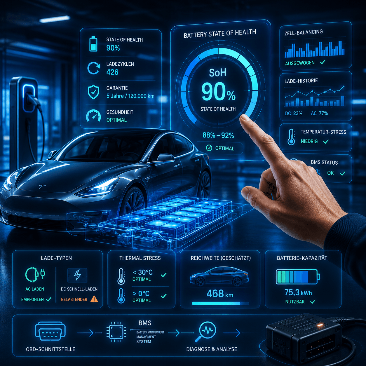 E-Auto Batterie-Check mit OBD-Diagnose und State-of-Health-Auslese